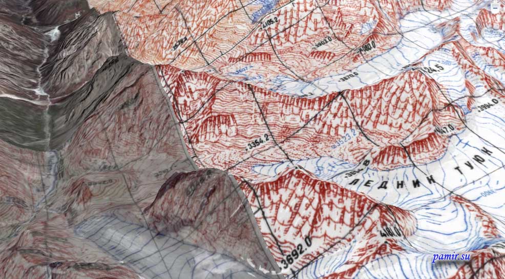 Топографические карты натянутые на высотные данные в Google Earth